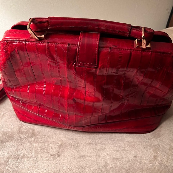 Leather handbag and matching lipstick holder ( made from real eel skin) - Picture 2 of 12